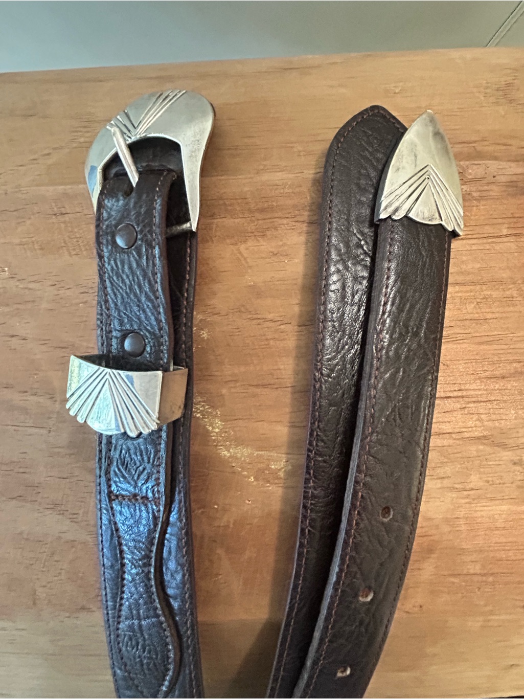 Max Lang Sterling 3 Piece Buckle Set On A Taurus Leather Belt